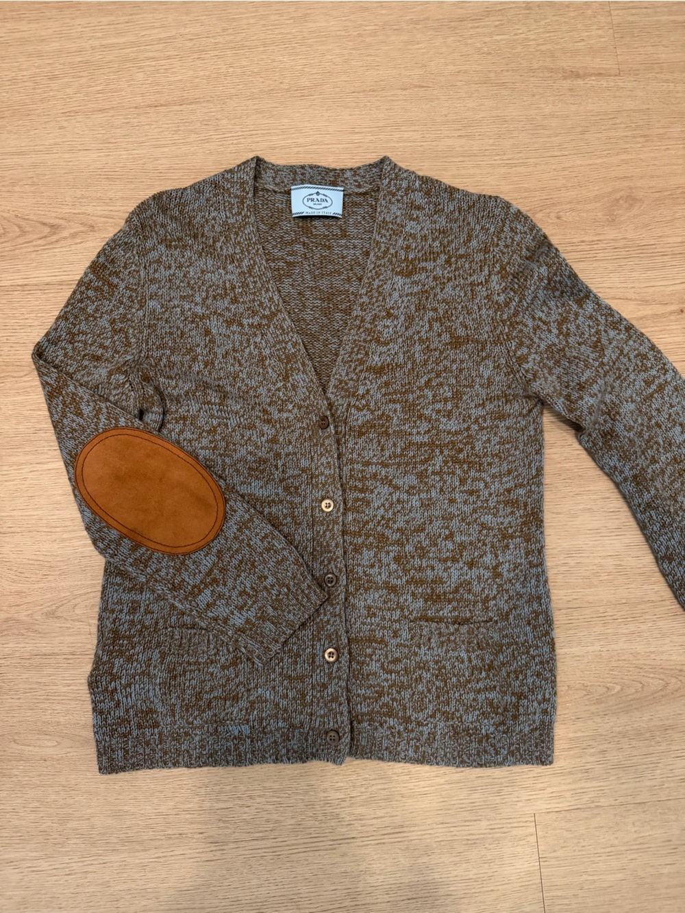 Prada Brown Heathered V-Neck Button Cardigan